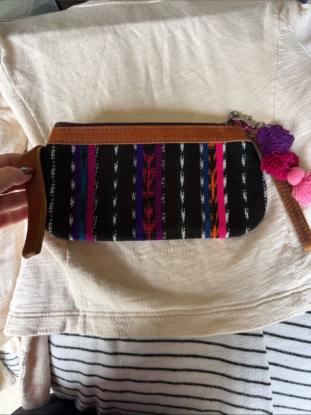Nena & Co. Black Multi-Stripe Wristlet Clutch with Purple and Pink Accents